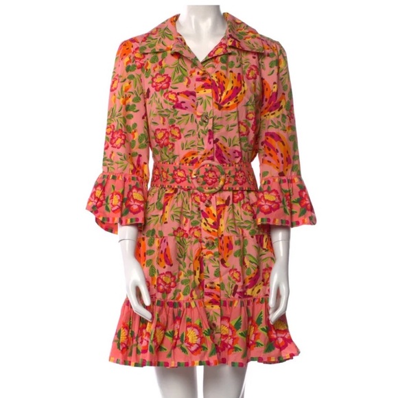FARM Rio Dresses & Skirts - FARM Rio Pink Banana Floral Belted Mini Dress Size L